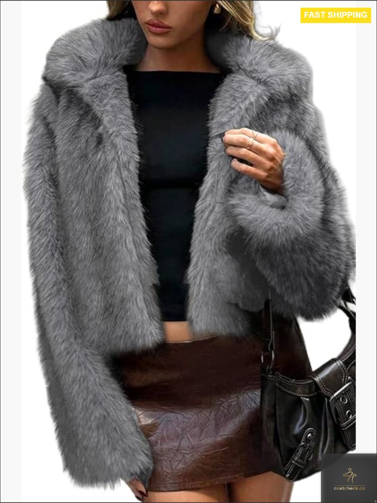 Luxurious Faux Fur Coat Fluffy Winter Jacket Lapel Collar Hook Closure